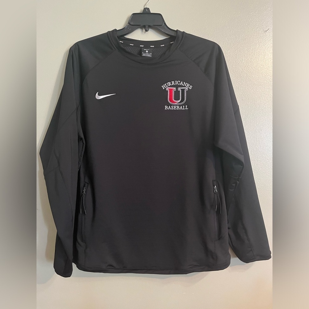 Nike Mens Black Hurricane Baseball Logo Pullover Sweatshirt Jacket Pockets XL